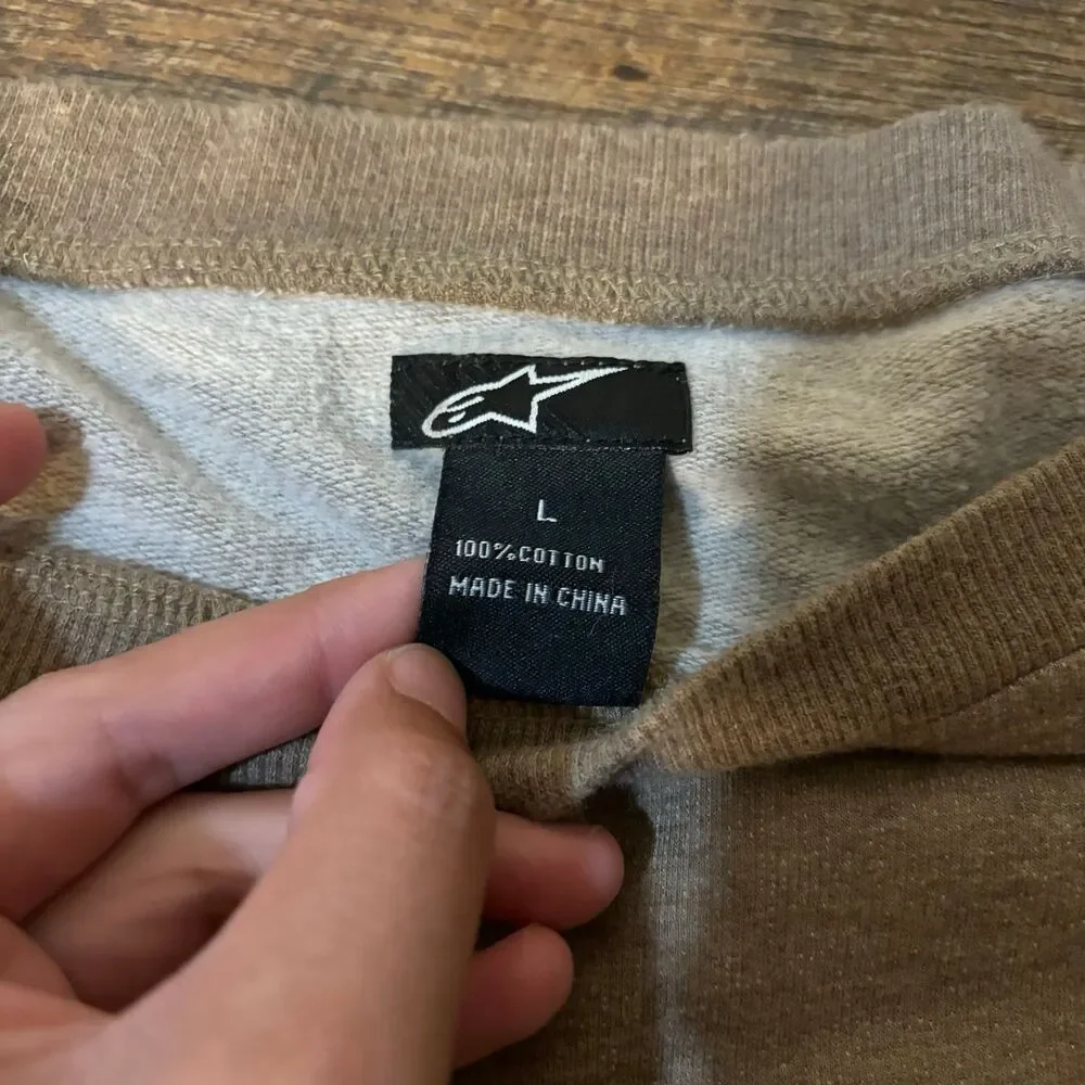 Alpinestars Sweatshirt Womens Large Tan Off the shoulder brown tan Fleece Crew - Picture 7 of 7